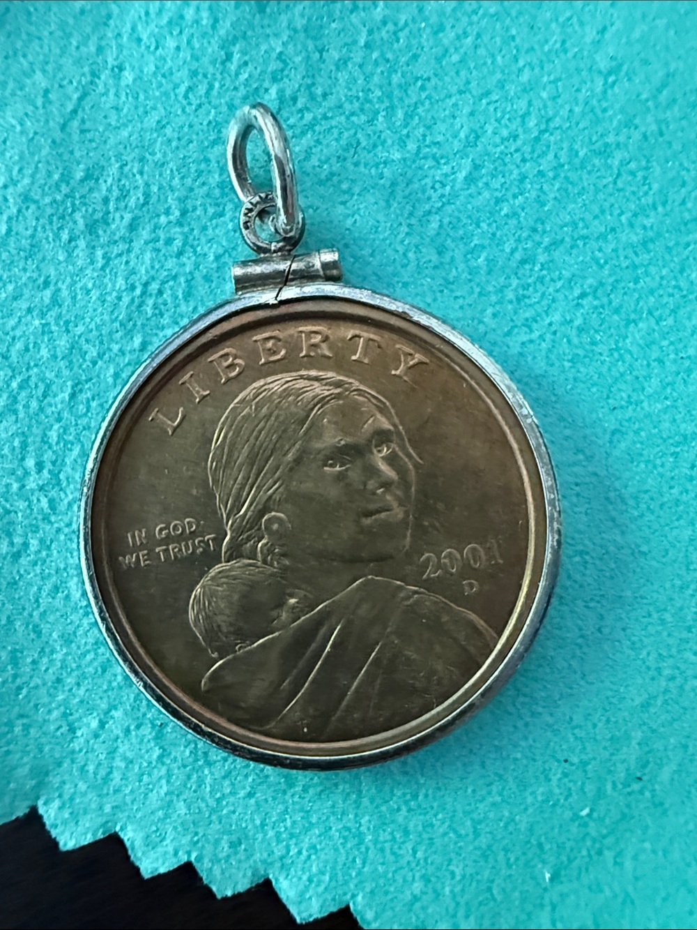 Sterling Silver and Silver Dollar Coin Pendant Necklace - Brown Coin